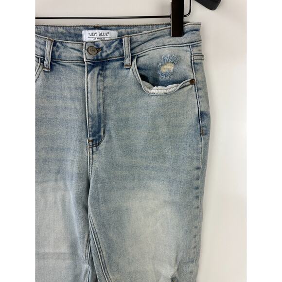 Judy Blue Adrian High Rise Straight Leg Jeans Distressed Slit Hem Size 11 30 - Picture 6 of 16